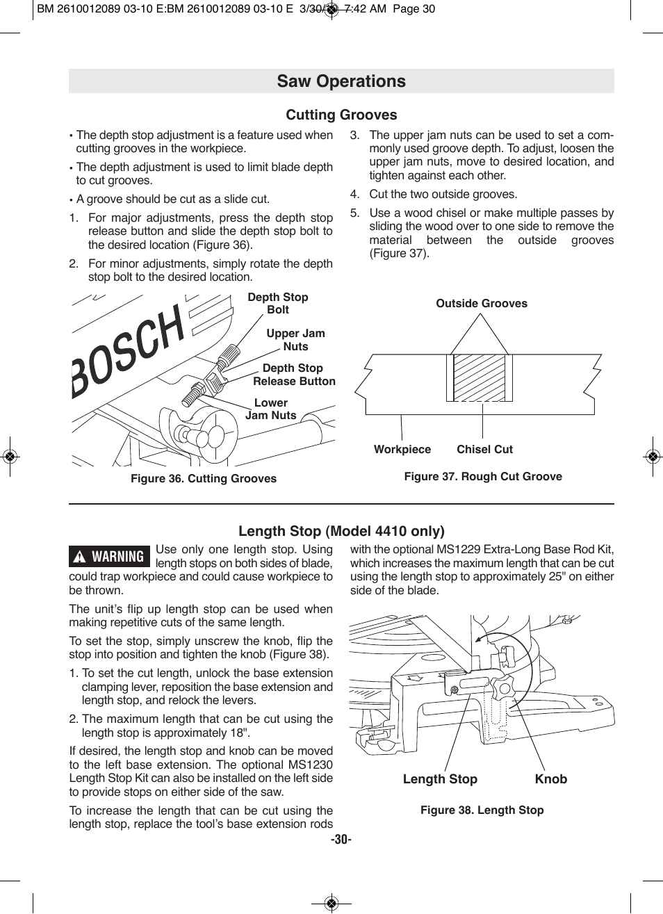 Saw operations | Bosch 4310 User Manual | Page 30 / 120