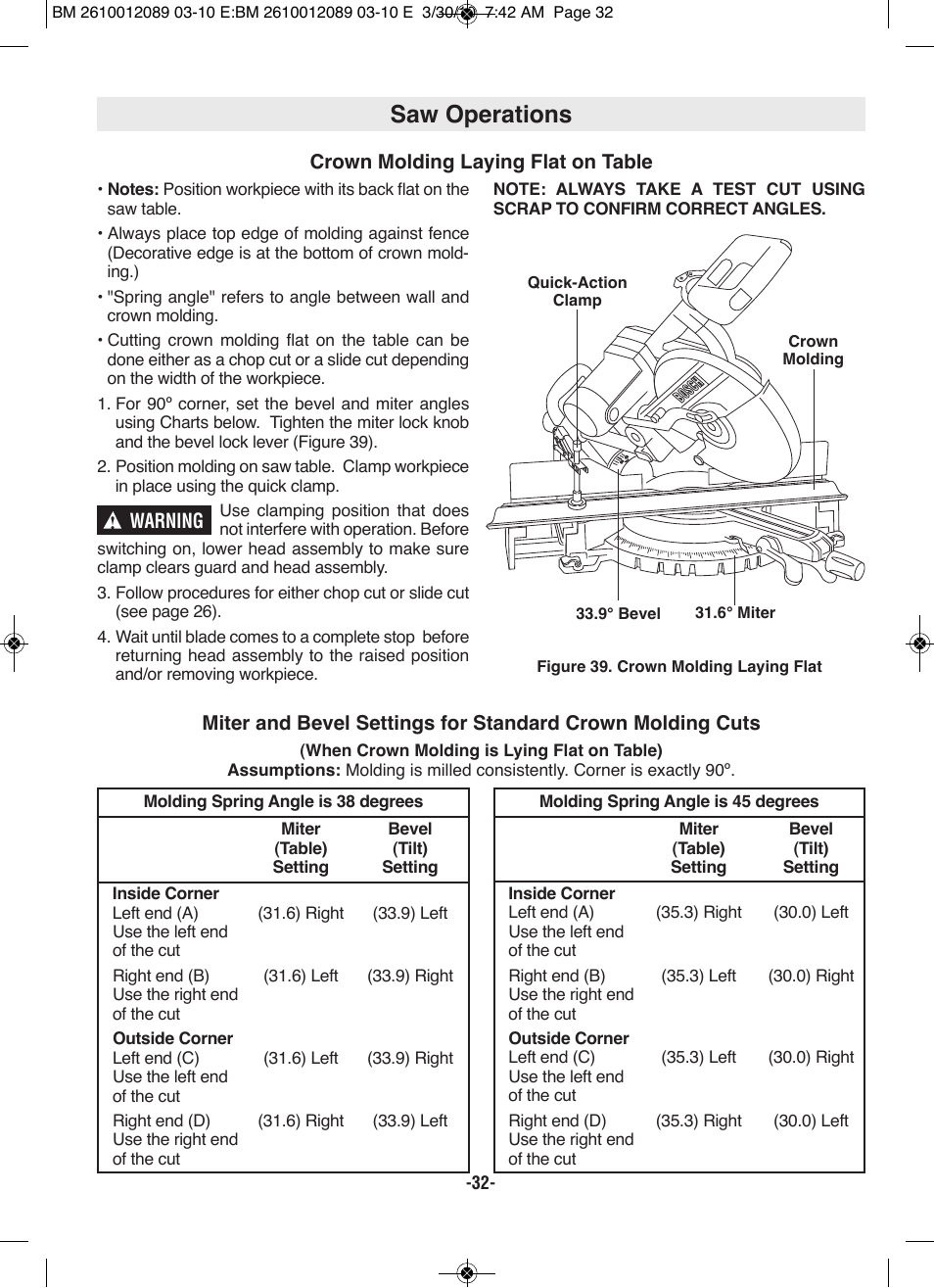 Saw operations | Bosch 4310 User Manual | Page 32 / 120