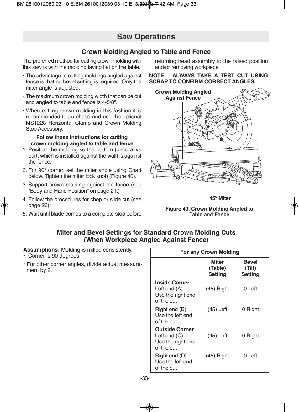 Saw operations | Bosch 4310 User Manual | Page 33 / 120