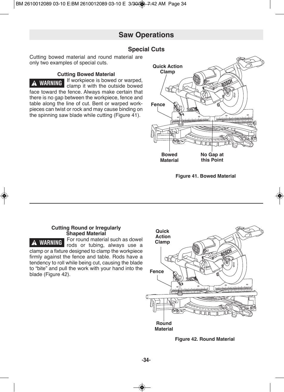 Saw operations | Bosch 4310 User Manual | Page 34 / 120