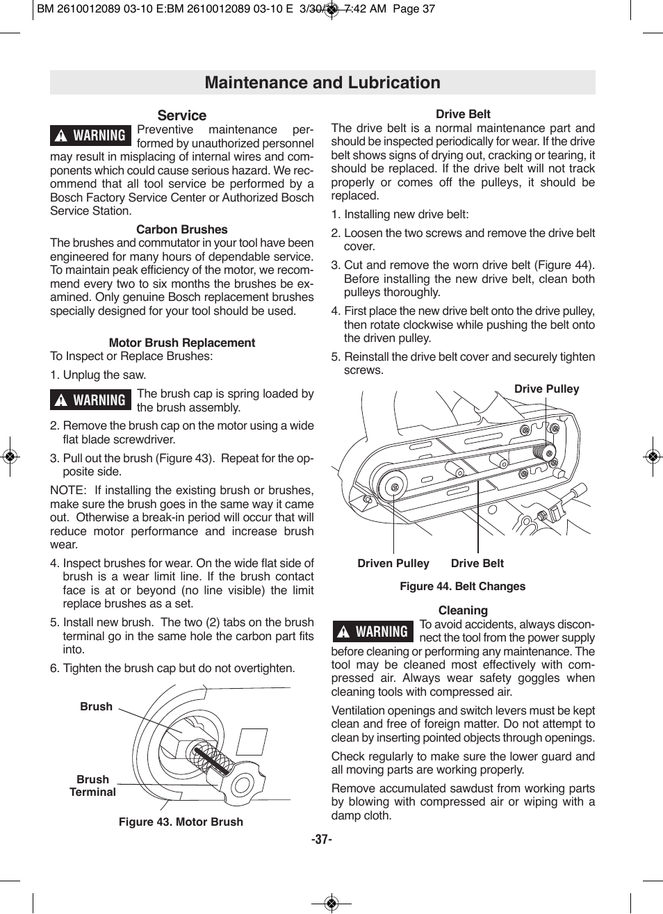 Maintenance and lubrication | Bosch 4310 User Manual | Page 37 / 120