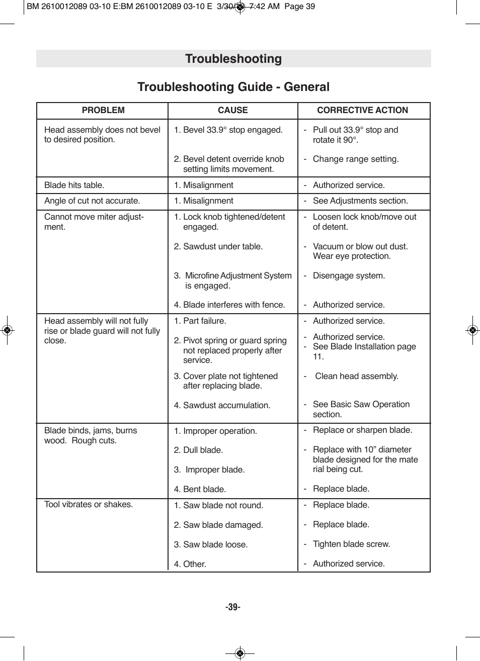 Troubleshooting troubleshooting guide - general | Bosch 4310 User Manual | Page 39 / 120