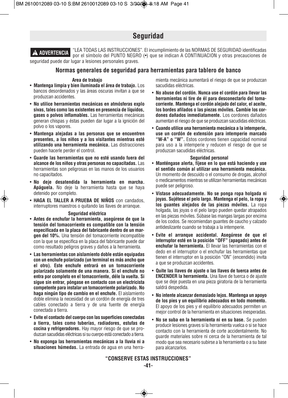 Seguridad | Bosch 4310 User Manual | Page 41 / 120