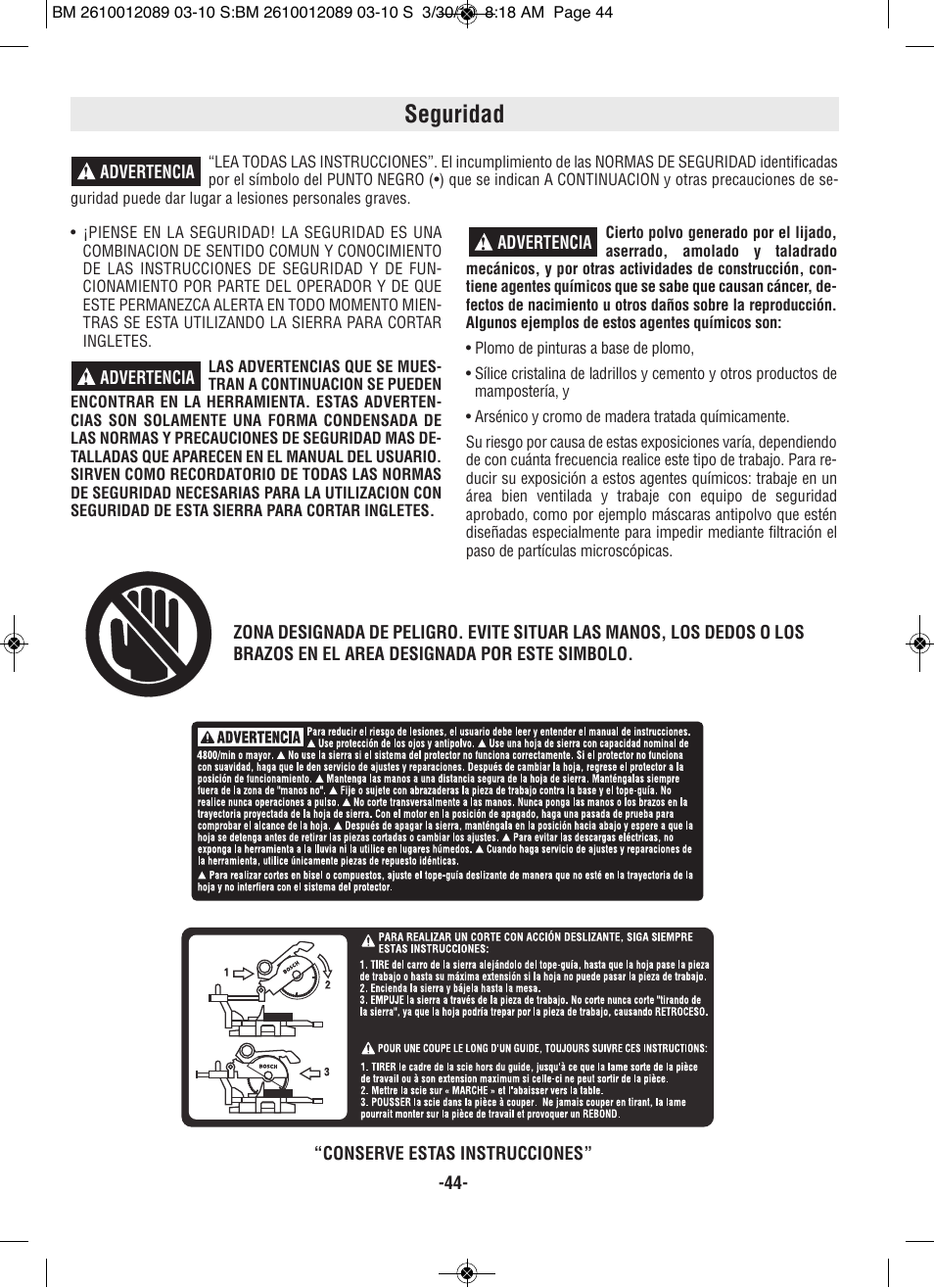 Seguridad | Bosch 4310 User Manual | Page 44 / 120