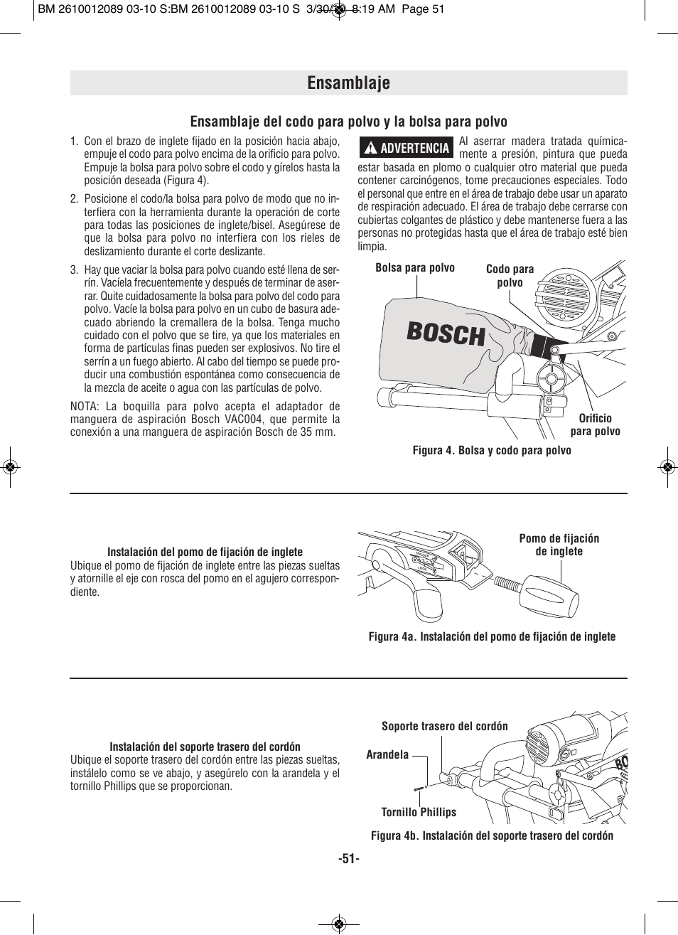 Ensamblaje | Bosch 4310 User Manual | Page 51 / 120