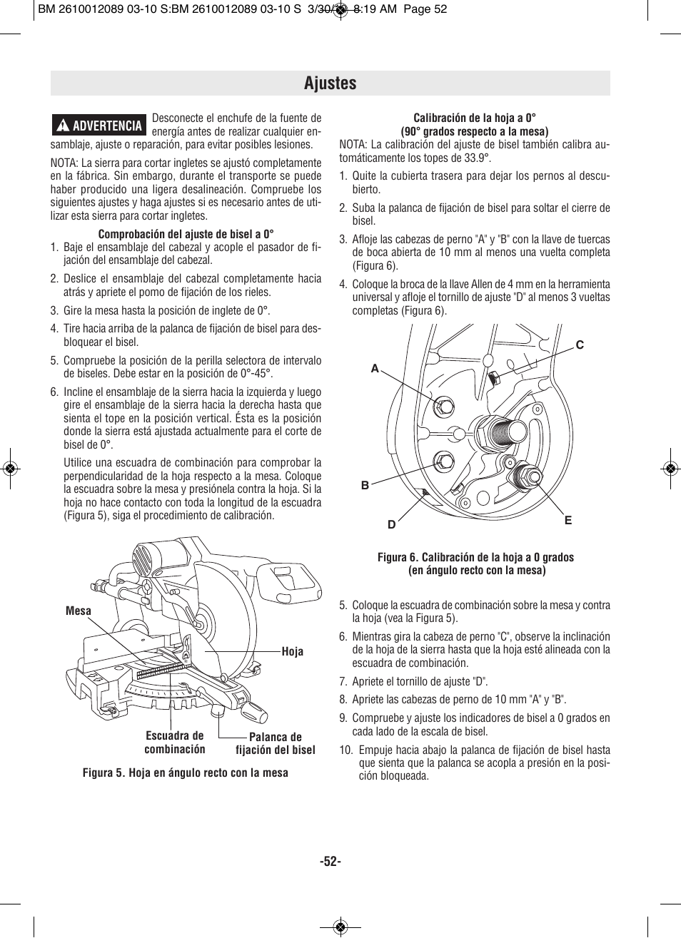 Ajustes | Bosch 4310 User Manual | Page 52 / 120