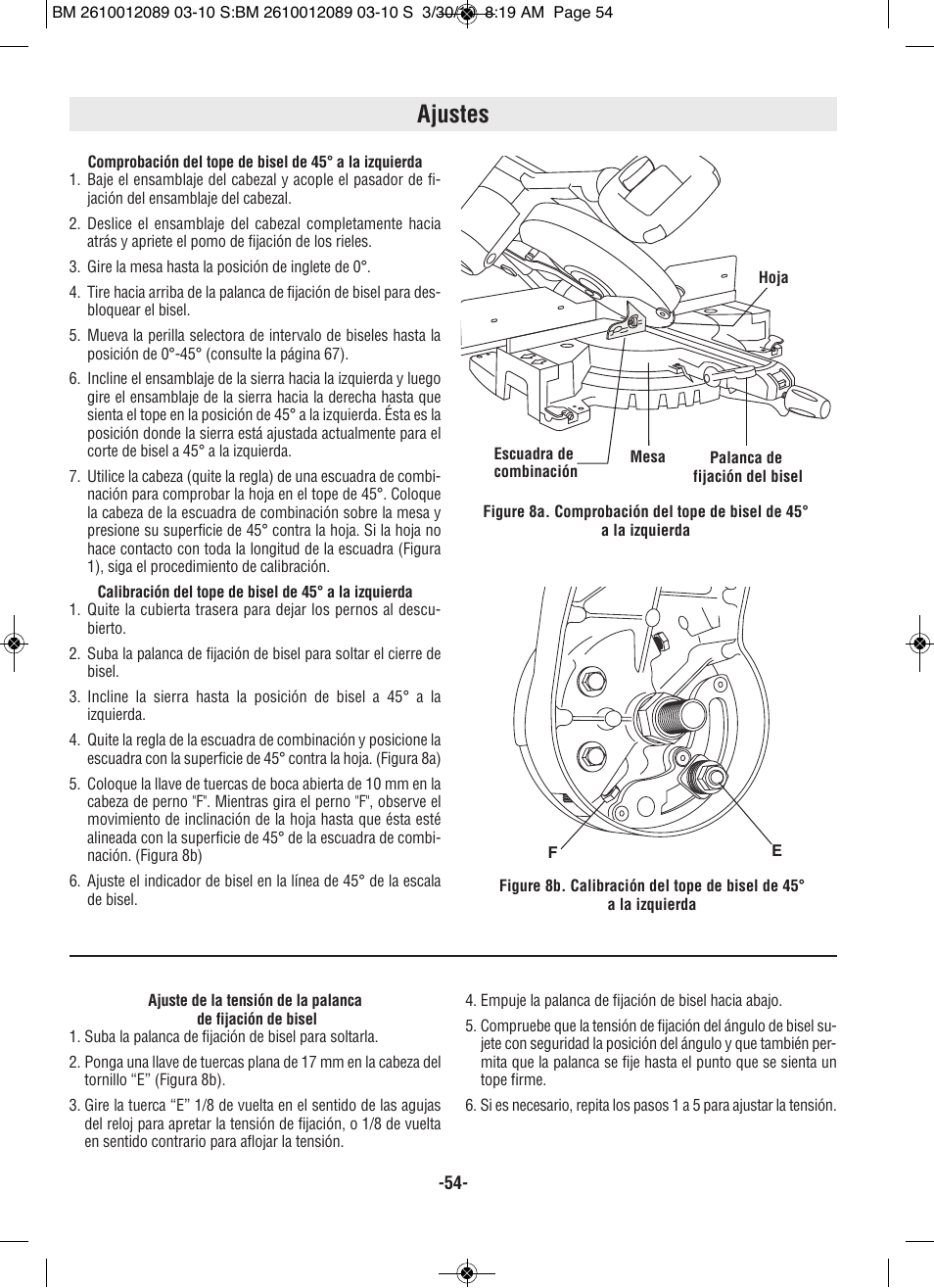 Ajustes | Bosch 4310 User Manual | Page 54 / 120