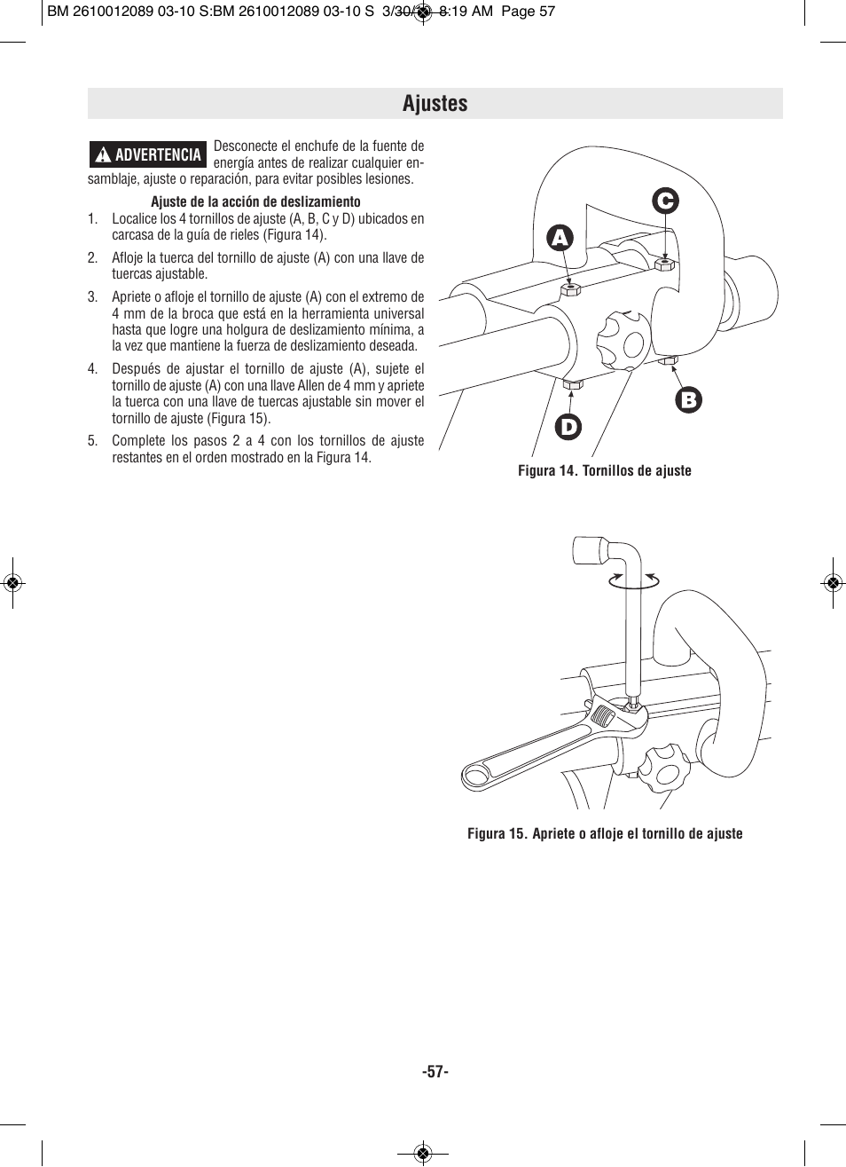 Ajustes | Bosch 4310 User Manual | Page 57 / 120