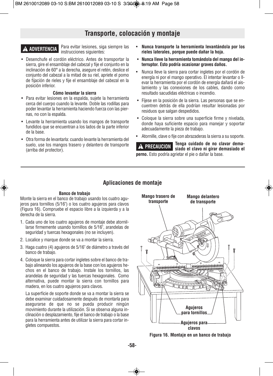 Transporte, colocación y montaje, Aplicaciones de montaje | Bosch 4310 User Manual | Page 58 / 120