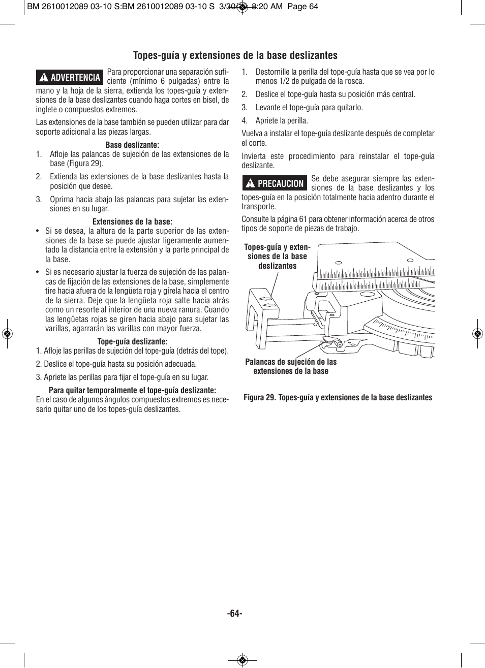 Topes-guía y extensiones de la base deslizantes | Bosch 4310 User Manual | Page 64 / 120