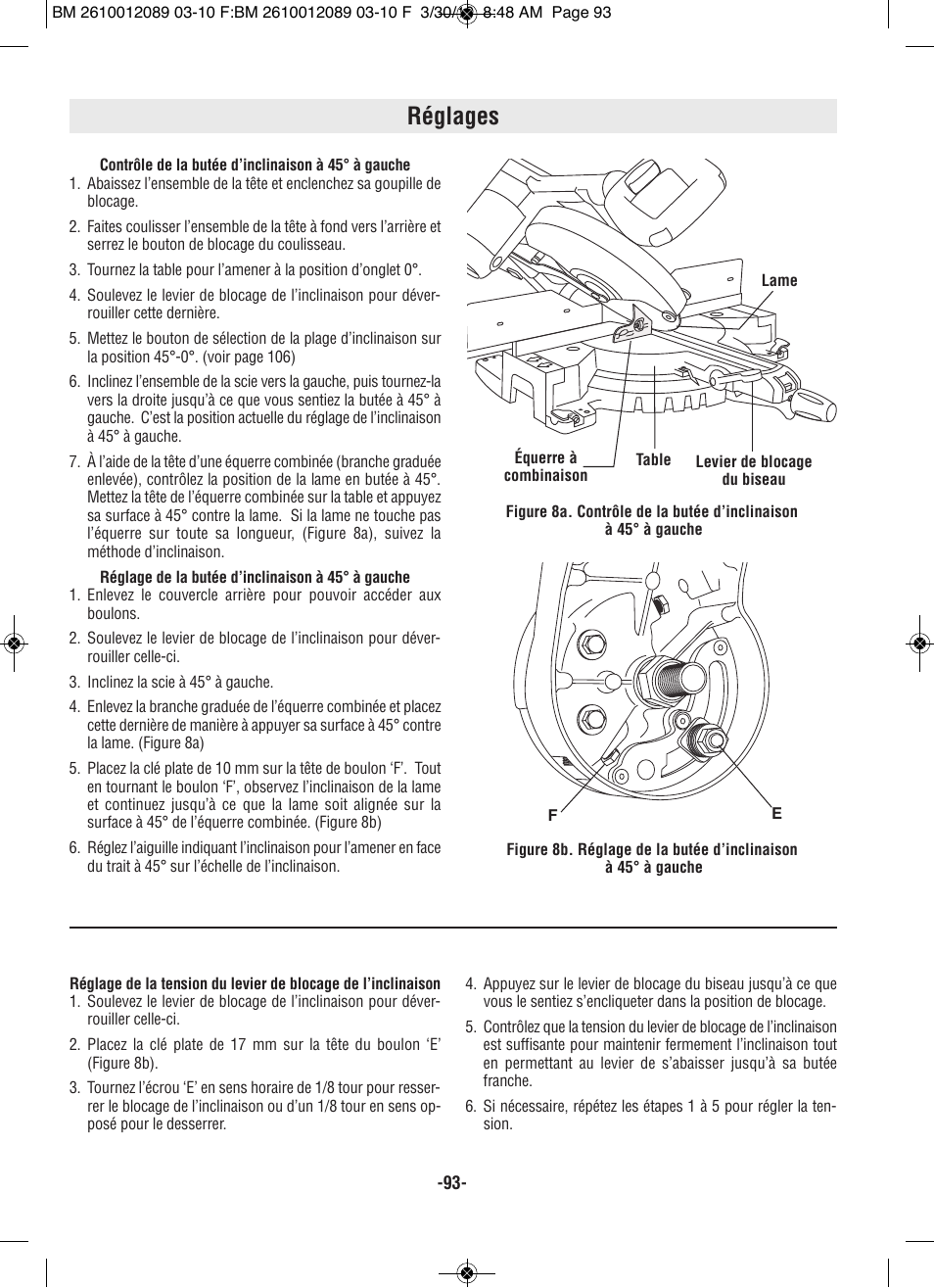 Réglages | Bosch 4310 User Manual | Page 93 / 120