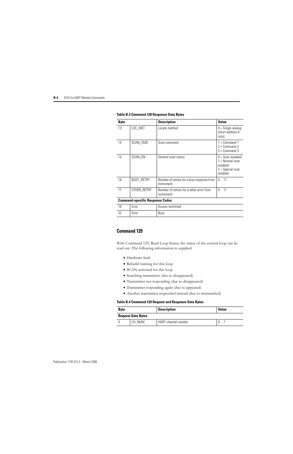 Command 129 | Rockwell Automation 1797-OE8H FLEX Ex HART Analog Modules User Manual User Manual | Page 128 / 196