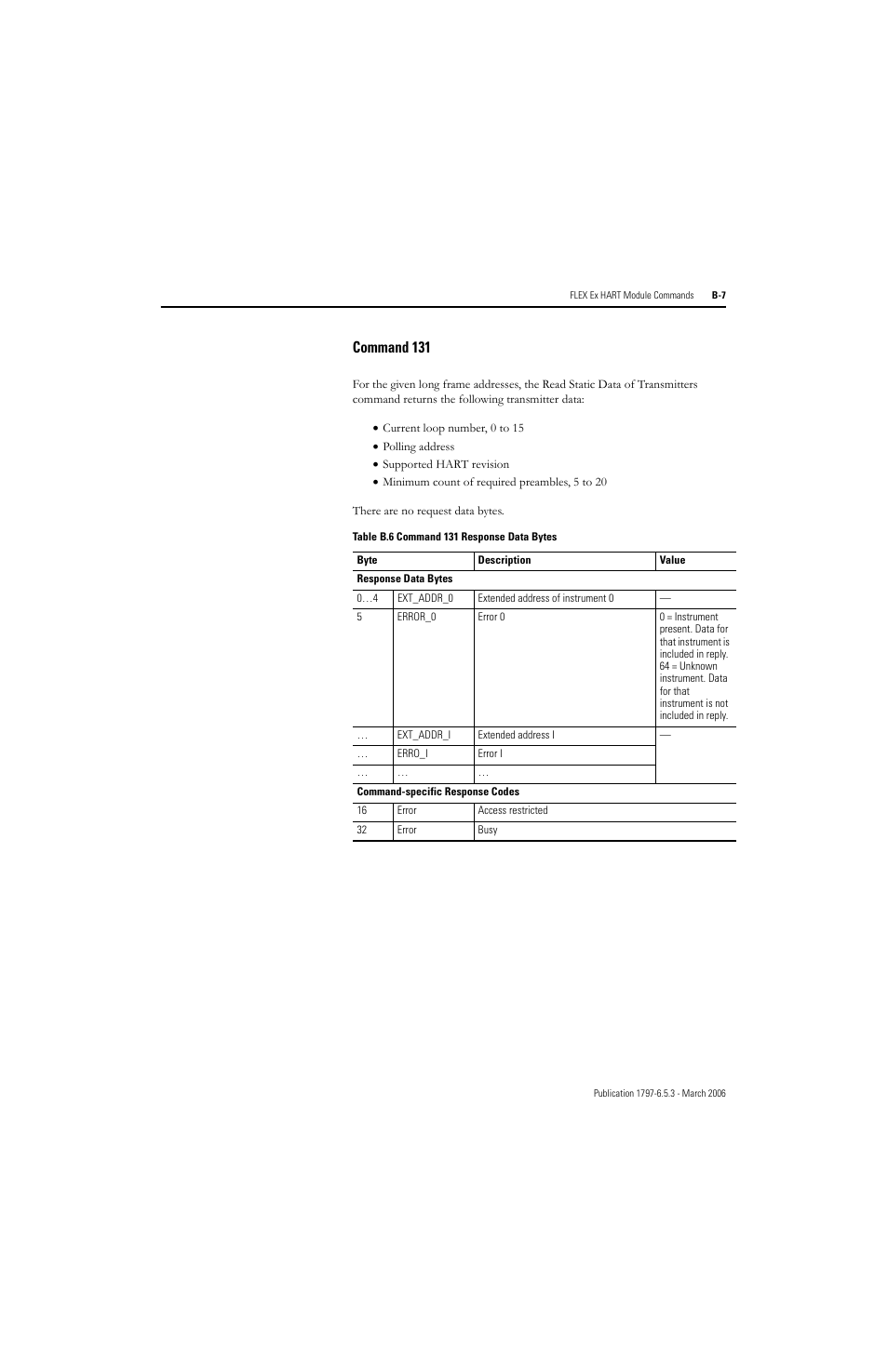 Command 131 | Rockwell Automation 1797-OE8H FLEX Ex HART Analog Modules User Manual User Manual | Page 131 / 196