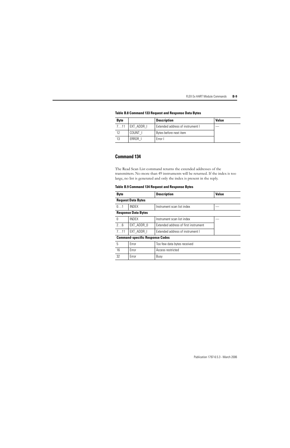 Command 134 | Rockwell Automation 1797-OE8H FLEX Ex HART Analog Modules User Manual User Manual | Page 133 / 196