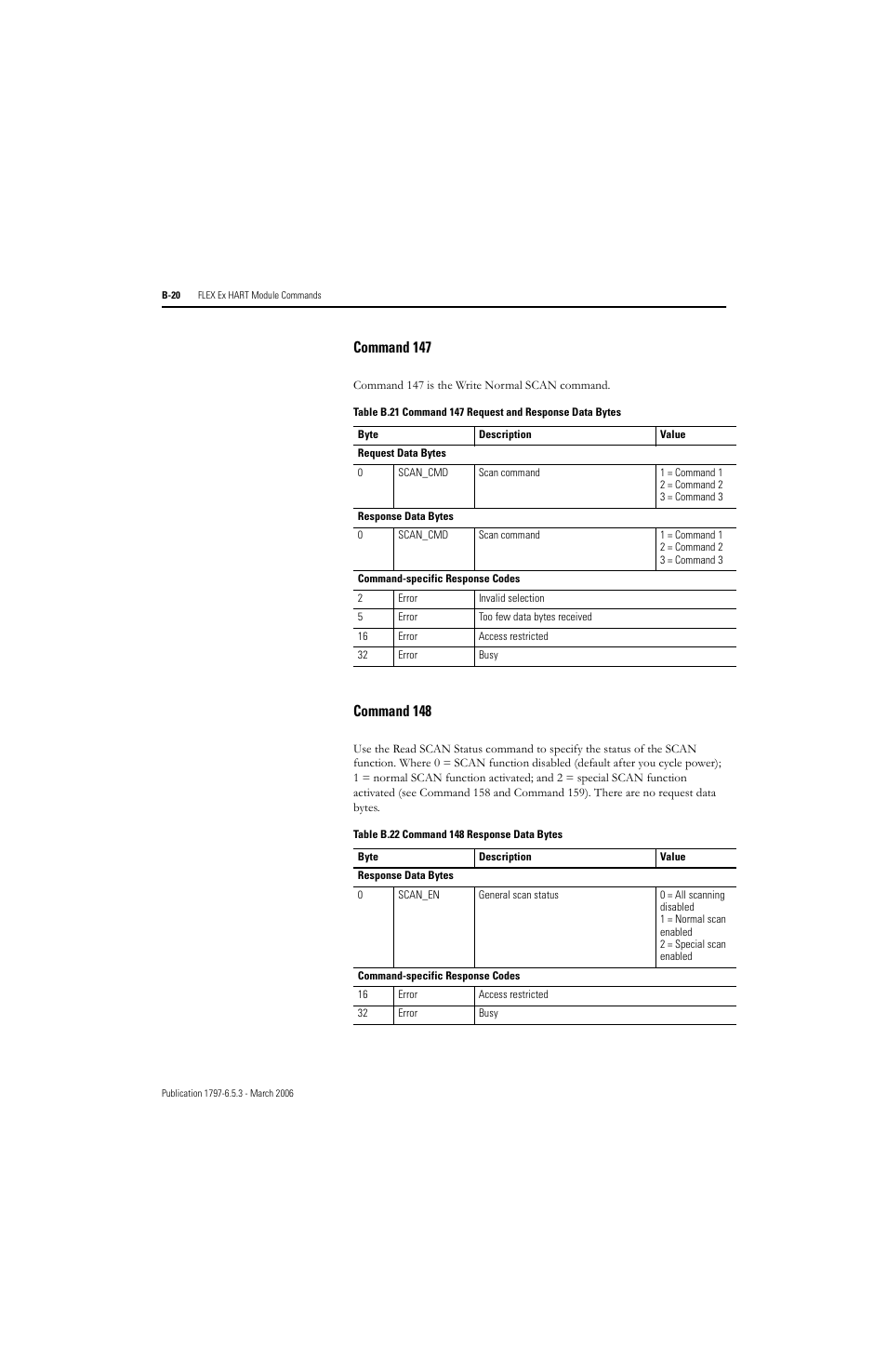 Command 147, Command 148 | Rockwell Automation 1797-OE8H FLEX Ex HART Analog Modules User Manual User Manual | Page 144 / 196