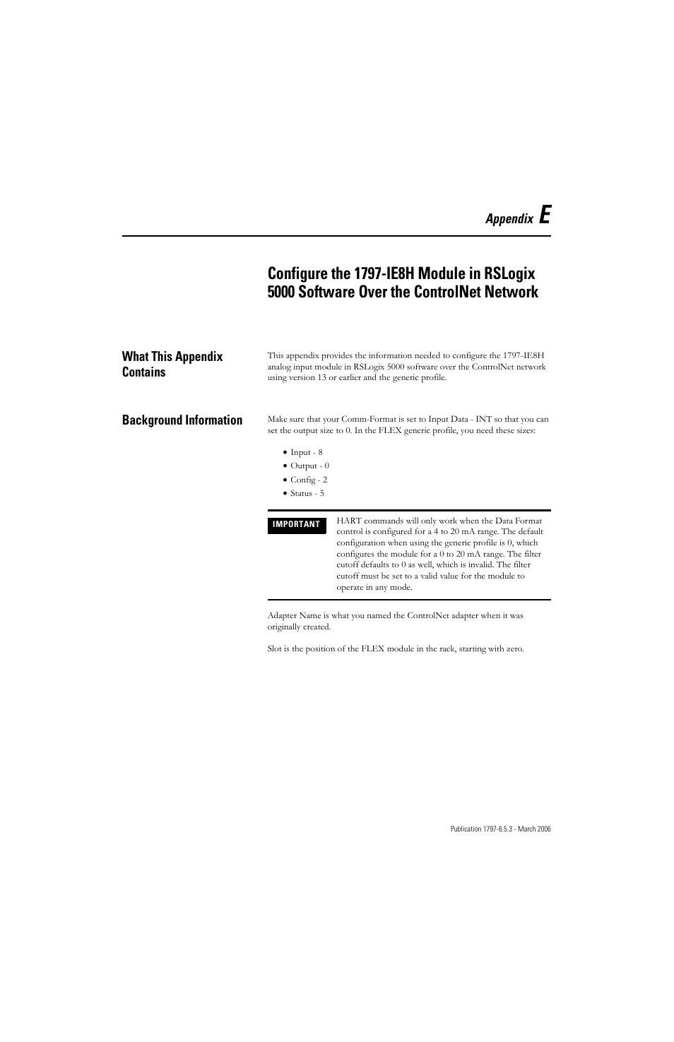 Appendix e, What this appendix contains, Background information | Rockwell Automation 1797-OE8H FLEX Ex HART Analog Modules User Manual User Manual | Page 175 / 196