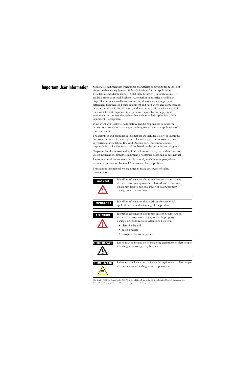 Important user information | Rockwell Automation 1797-OE8H FLEX Ex HART Analog Modules User Manual User Manual | Page 2 / 196