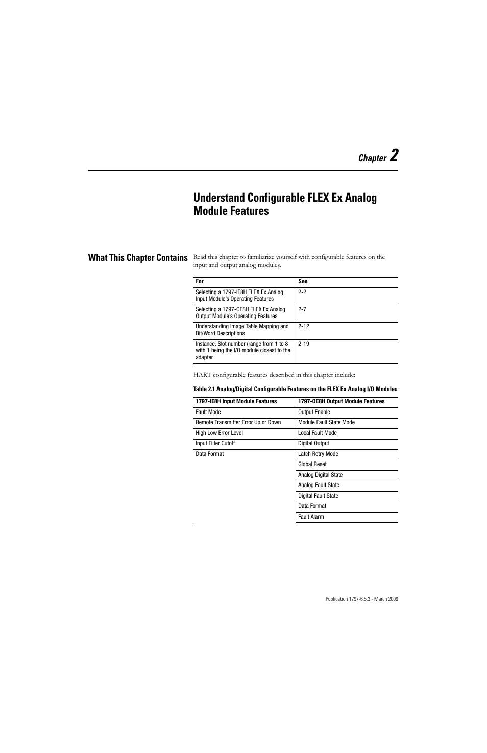 Chapter 2, What this chapter contains, What this chapter contains -1 | Chapter | Rockwell Automation 1797-OE8H FLEX Ex HART Analog Modules User Manual User Manual | Page 31 / 196