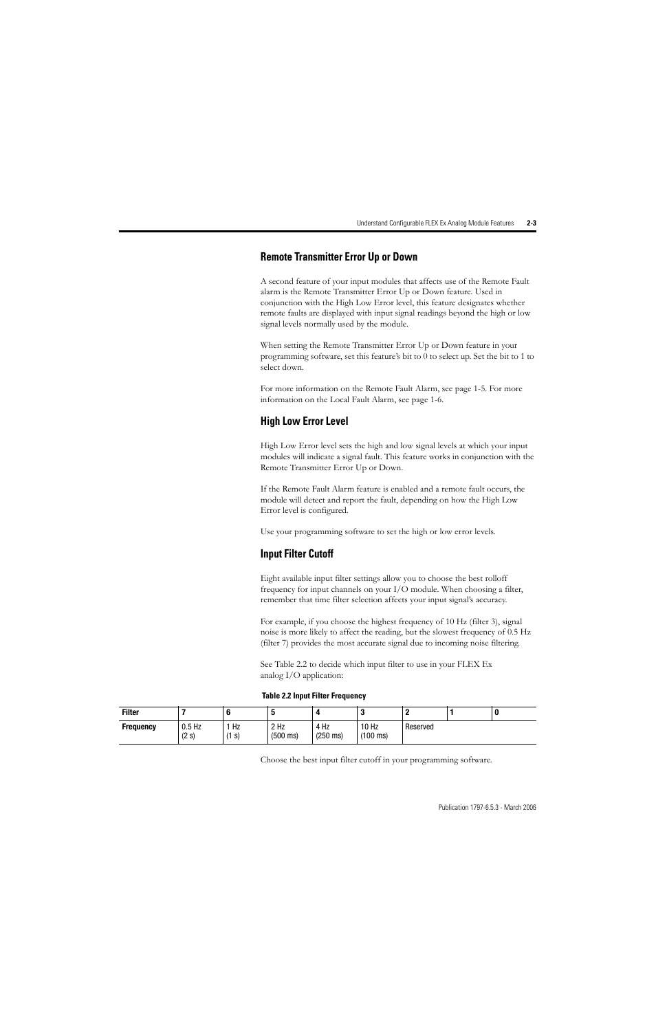 Remote transmitter error up or down, High low error level, Input filter cutoff | Rockwell Automation 1797-OE8H FLEX Ex HART Analog Modules User Manual User Manual | Page 33 / 196