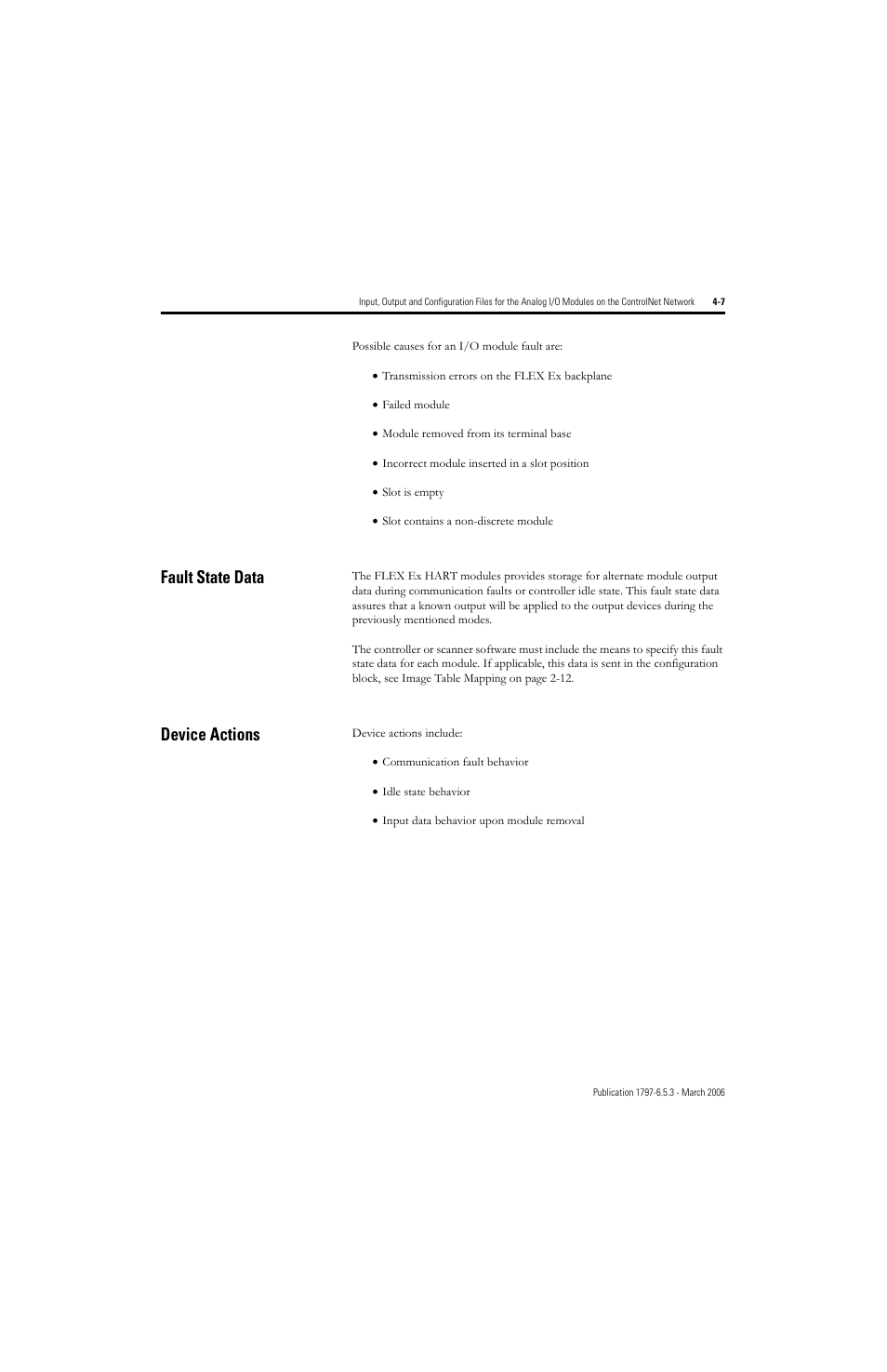 Fault state data, Device actions, Fault state data -7 device actions -7 | Rockwell Automation 1797-OE8H FLEX Ex HART Analog Modules User Manual User Manual | Page 75 / 196