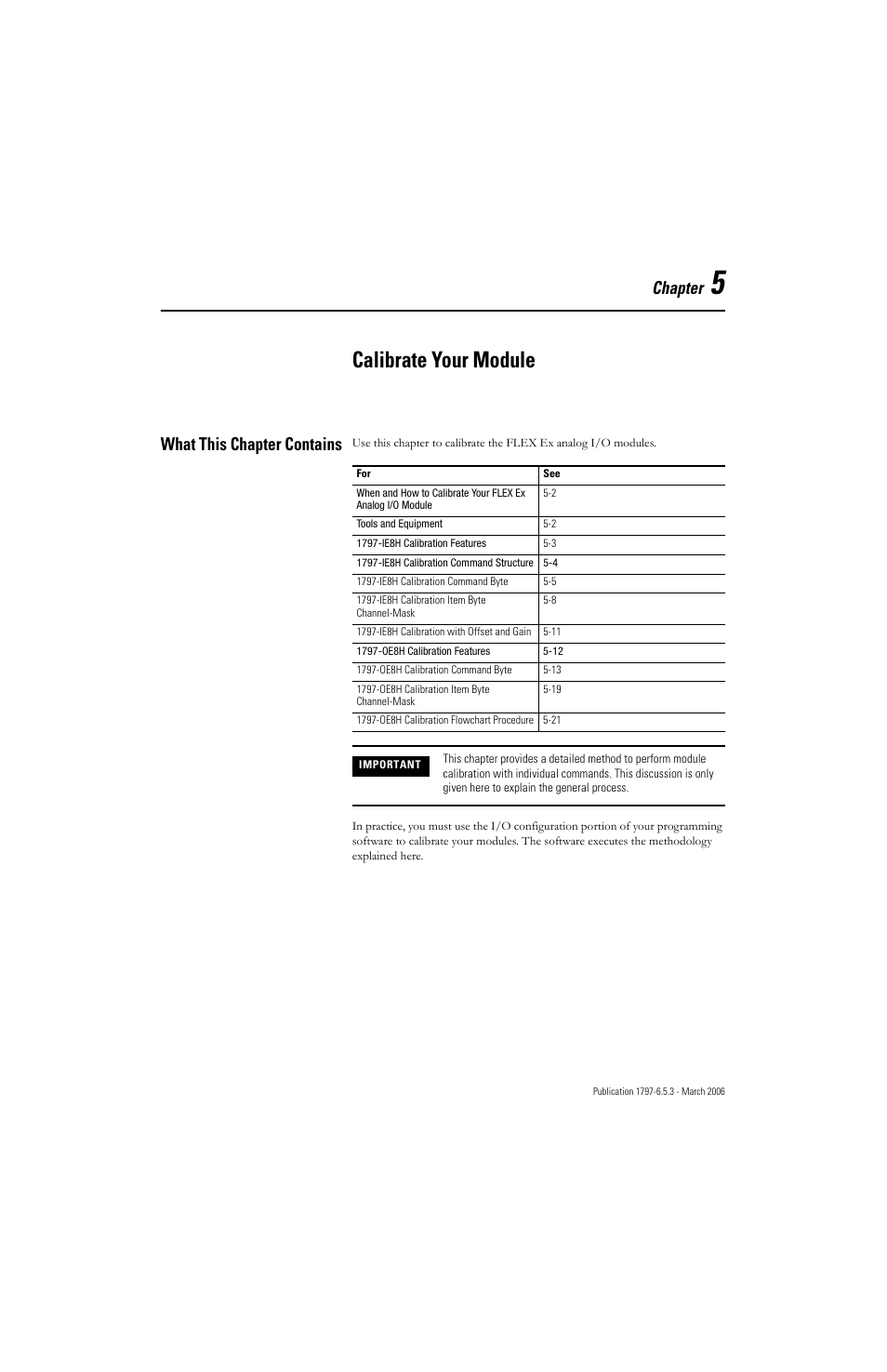Chapter 5, Calibrate your module, What this chapter contains | What this chapter contains -1, Chapter | Rockwell Automation 1797-OE8H FLEX Ex HART Analog Modules User Manual User Manual | Page 77 / 196