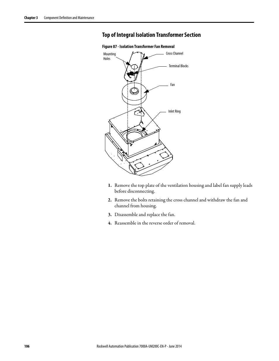 Top of integral isolation transformer section | Rockwell Automation 7000A PowerFlex Medium Voltage AC Drive (A Frame) - ForGe Control User Manual | Page 106 / 208