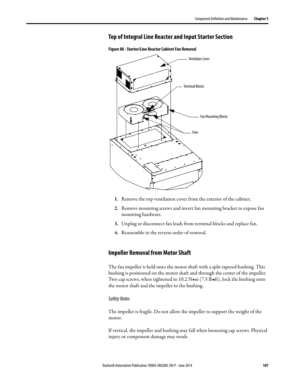 Impeller removal from motor shaft | Rockwell Automation 7000A PowerFlex Medium Voltage AC Drive (A Frame) - ForGe Control User Manual | Page 107 / 208