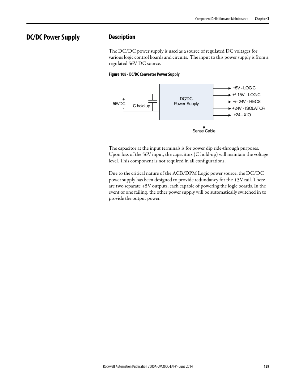 Dc/dc power supply, Description | Rockwell Automation 7000A PowerFlex Medium Voltage AC Drive (A Frame) - ForGe Control User Manual | Page 129 / 208