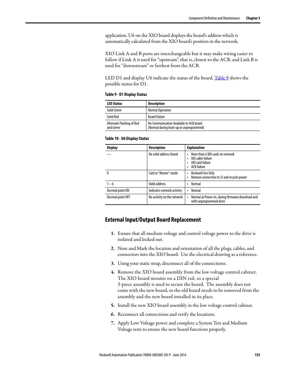 External input/output board replacement | Rockwell Automation 7000A PowerFlex Medium Voltage AC Drive (A Frame) - ForGe Control User Manual | Page 153 / 208