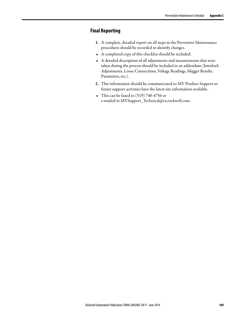 Final reporting | Rockwell Automation 7000A PowerFlex Medium Voltage AC Drive (A Frame) - ForGe Control User Manual | Page 169 / 208