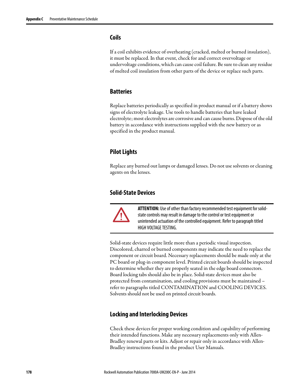 Coils, Batteries, Pilot lights | Solid-state devices, Locking and interlocking devices | Rockwell Automation 7000A PowerFlex Medium Voltage AC Drive (A Frame) - ForGe Control User Manual | Page 178 / 208