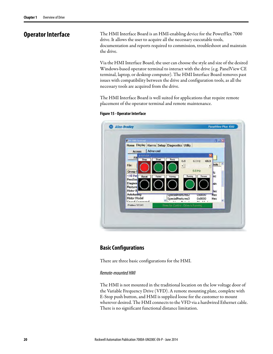 Operator interface, Basic configurations | Rockwell Automation 7000A PowerFlex Medium Voltage AC Drive (A Frame) - ForGe Control User Manual | Page 20 / 208