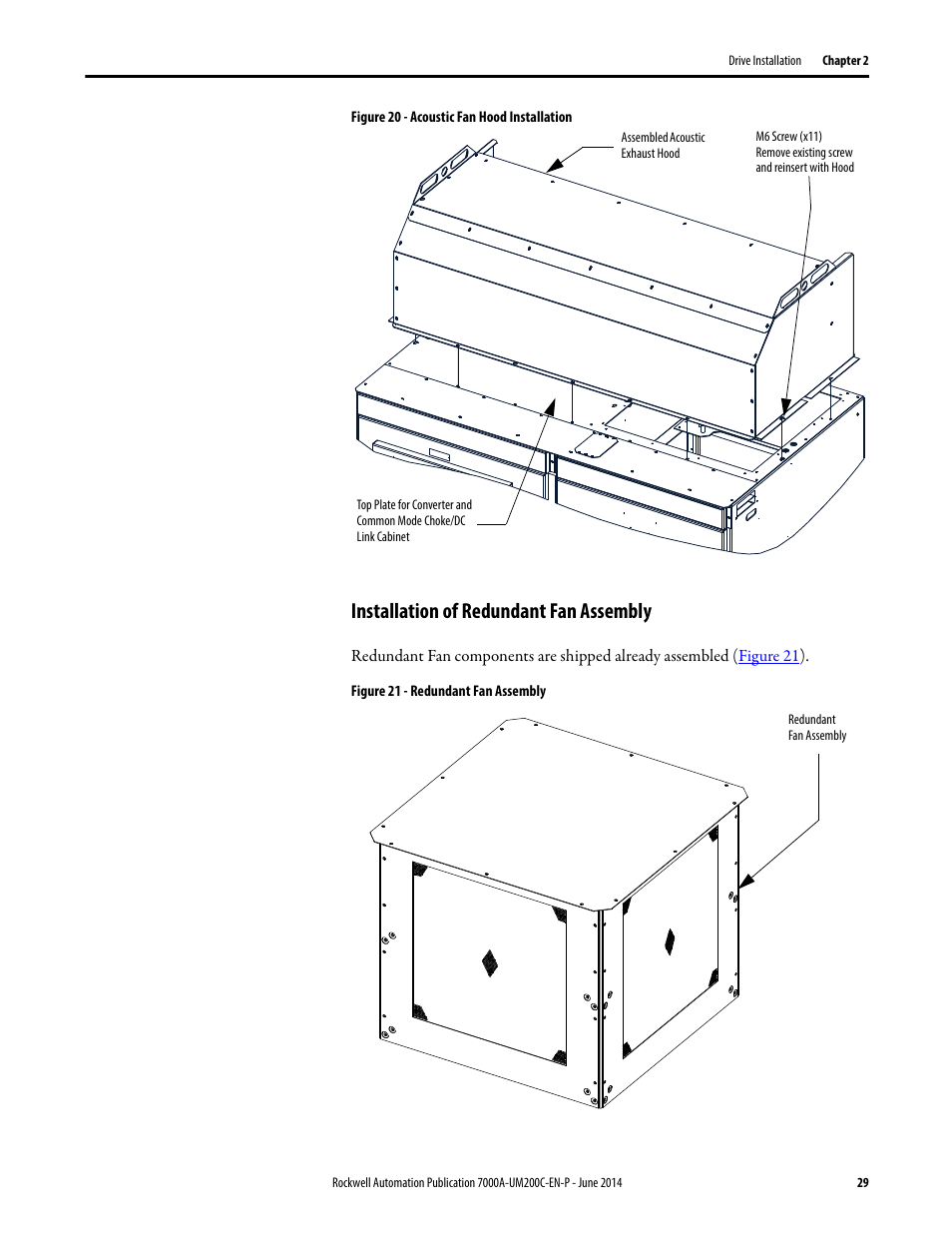 Installation of redundant fan assembly, Figure 20 | Rockwell Automation 7000A PowerFlex Medium Voltage AC Drive (A Frame) - ForGe Control User Manual | Page 29 / 208