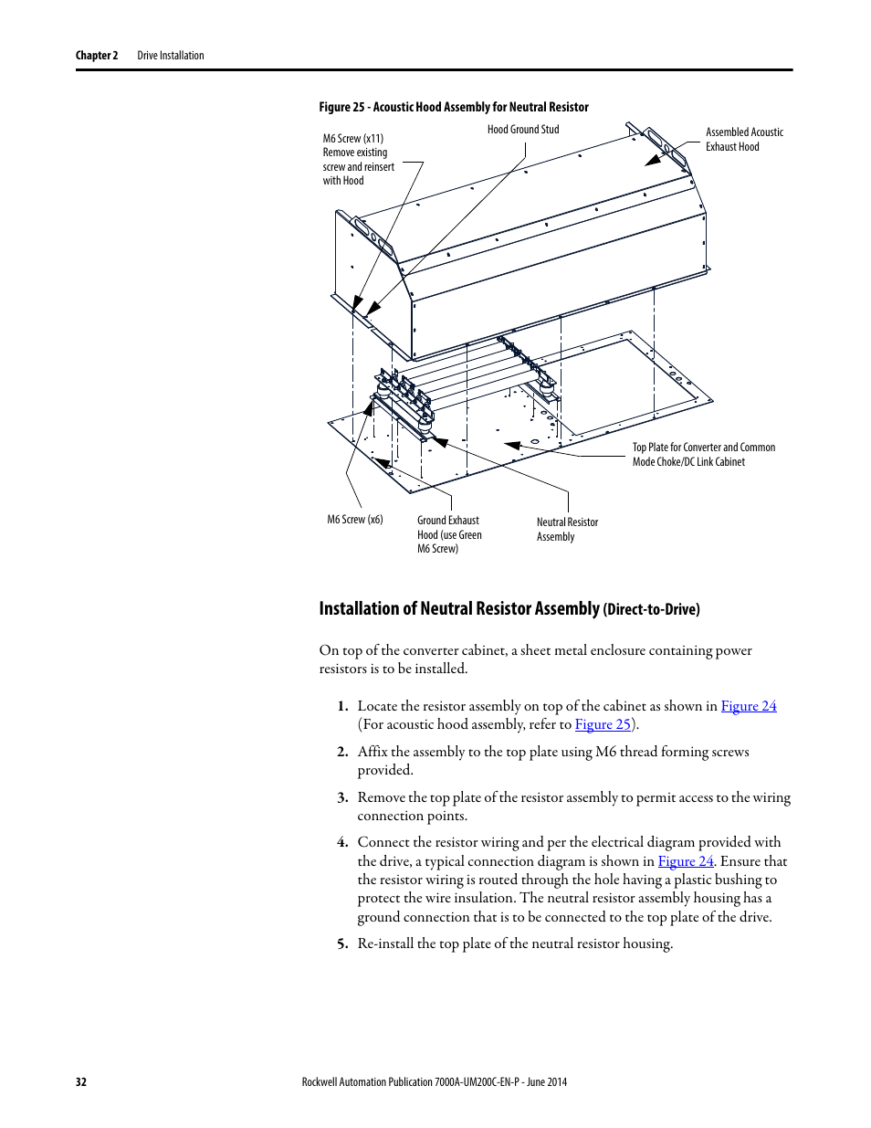 Installation of neutral resistor assembly | Rockwell Automation 7000A PowerFlex Medium Voltage AC Drive (A Frame) - ForGe Control User Manual | Page 32 / 208