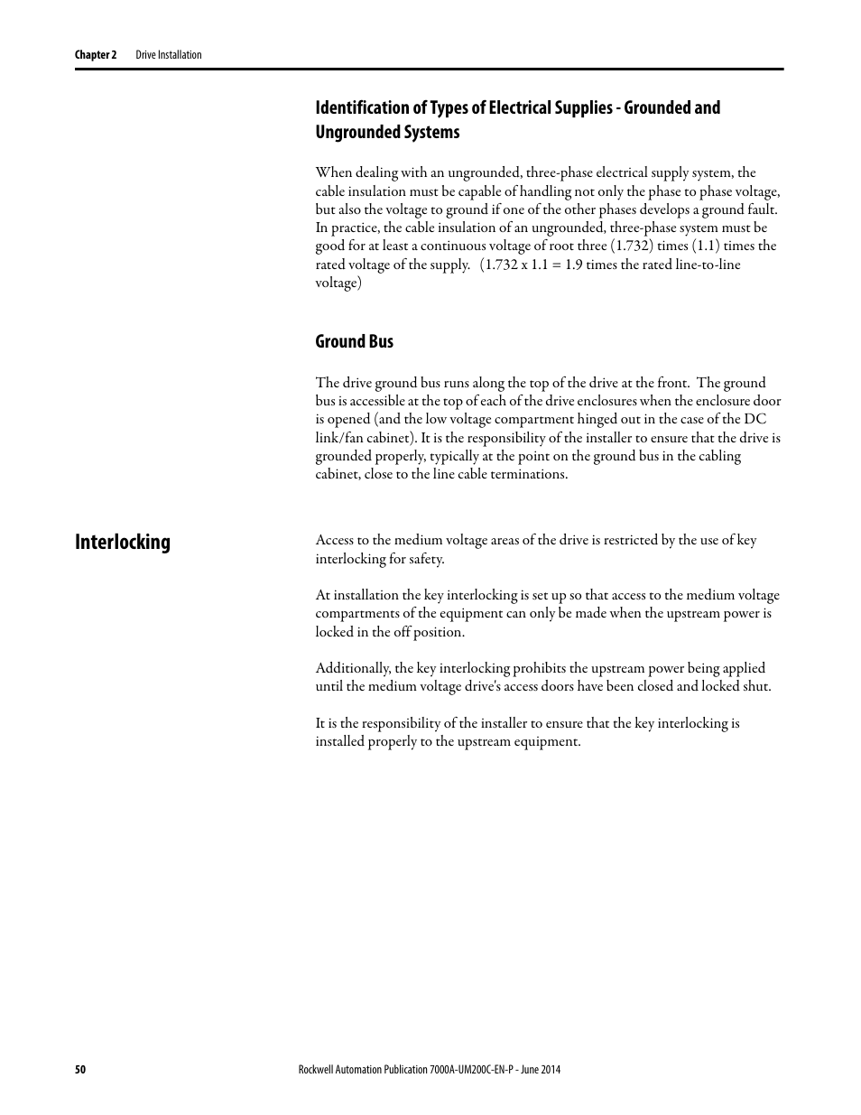Ground bus, Interlocking | Rockwell Automation 7000A PowerFlex Medium Voltage AC Drive (A Frame) - ForGe Control User Manual | Page 50 / 208