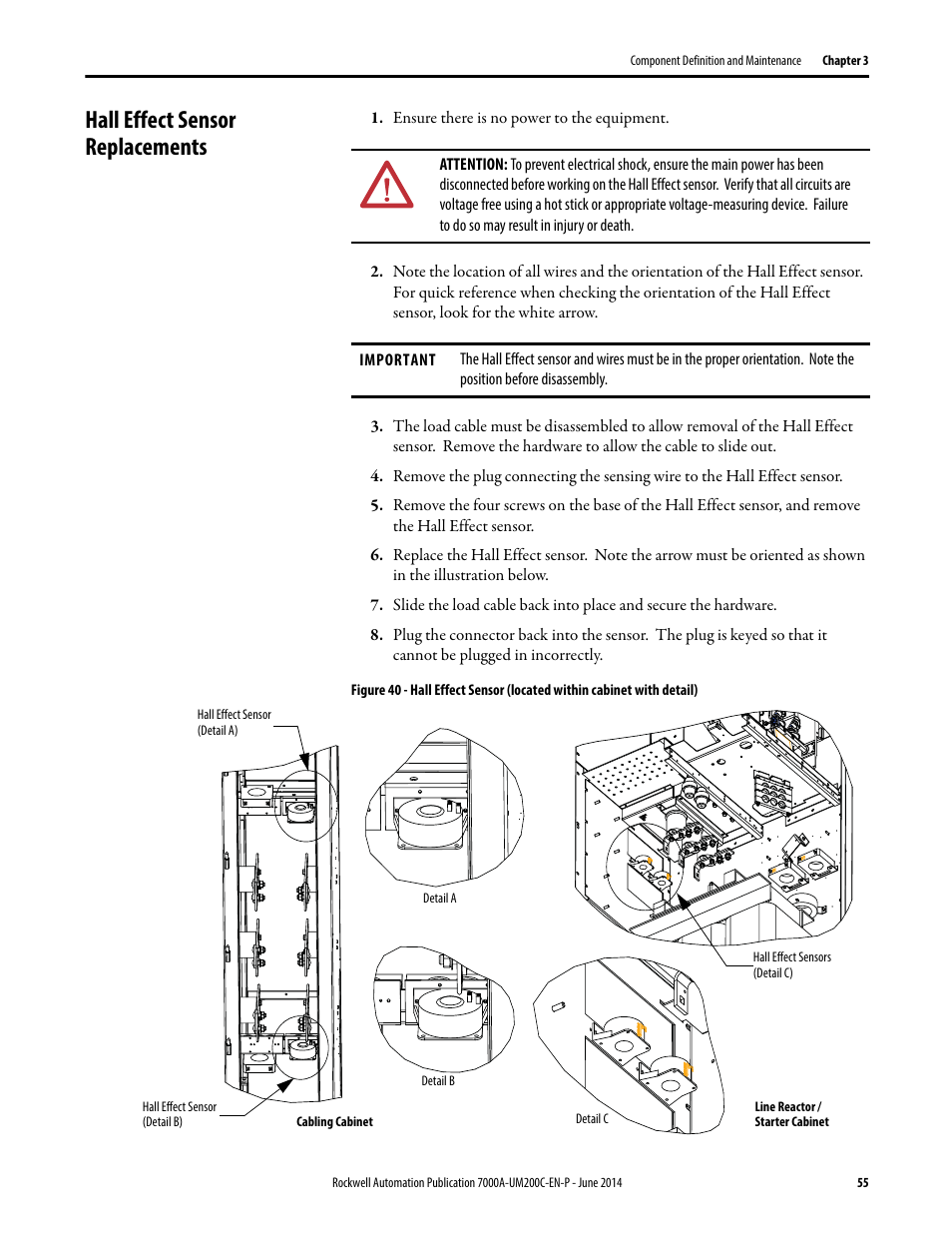 Hall effect sensor replacements | Rockwell Automation 7000A PowerFlex Medium Voltage AC Drive (A Frame) - ForGe Control User Manual | Page 55 / 208