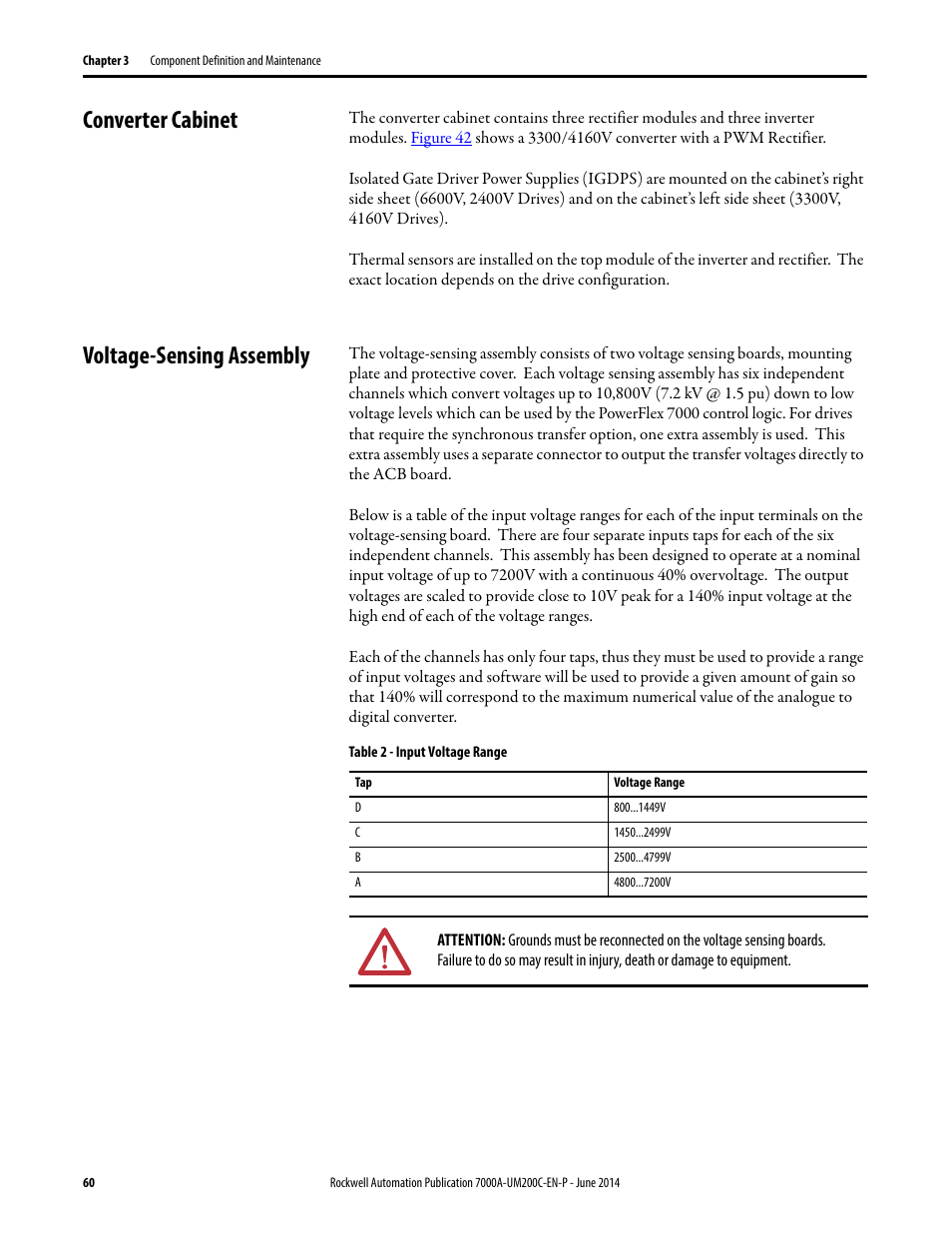 Converter cabinet, Voltage-sensing assembly | Rockwell Automation 7000A PowerFlex Medium Voltage AC Drive (A Frame) - ForGe Control User Manual | Page 60 / 208