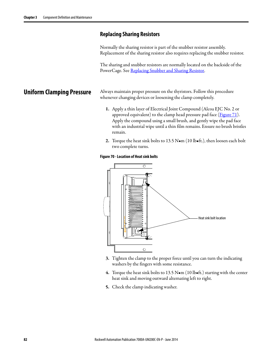 Replacing sharing resistors, Uniform clamping pressure | Rockwell Automation 7000A PowerFlex Medium Voltage AC Drive (A Frame) - ForGe Control User Manual | Page 82 / 208