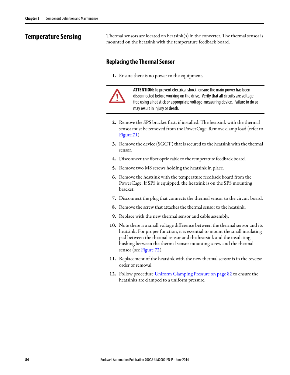 Temperature sensing, Replacing the thermal sensor, Figure | Rockwell Automation 7000A PowerFlex Medium Voltage AC Drive (A Frame) - ForGe Control User Manual | Page 84 / 208