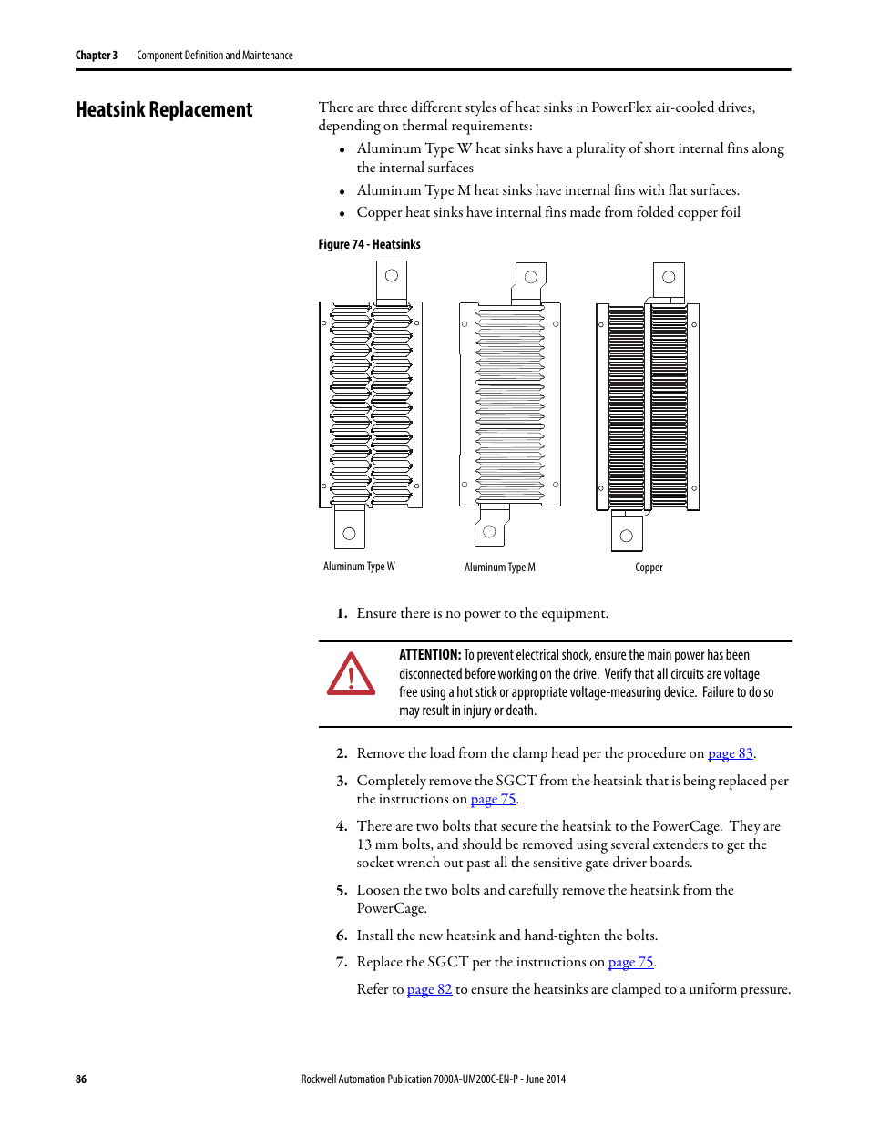 Heatsink replacement | Rockwell Automation 7000A PowerFlex Medium Voltage AC Drive (A Frame) - ForGe Control User Manual | Page 86 / 208