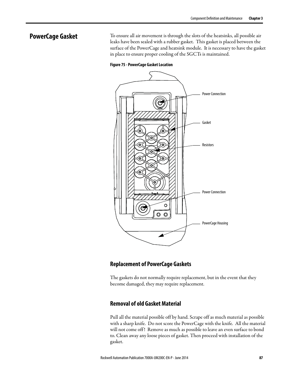 Powercage gasket, Replacement of powercage gaskets, Removal of old gasket material | Rockwell Automation 7000A PowerFlex Medium Voltage AC Drive (A Frame) - ForGe Control User Manual | Page 87 / 208