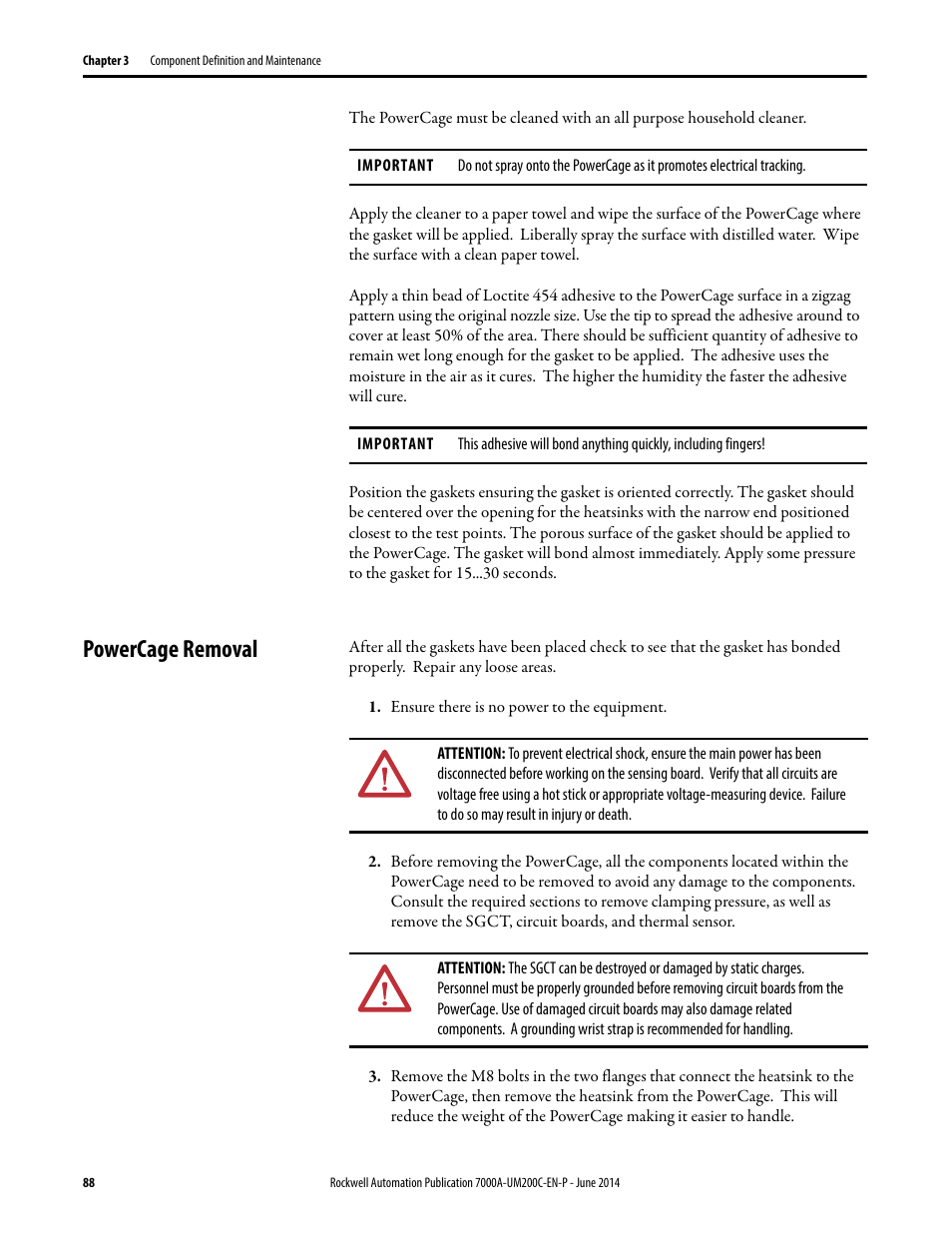 Powercage removal | Rockwell Automation 7000A PowerFlex Medium Voltage AC Drive (A Frame) - ForGe Control User Manual | Page 88 / 208