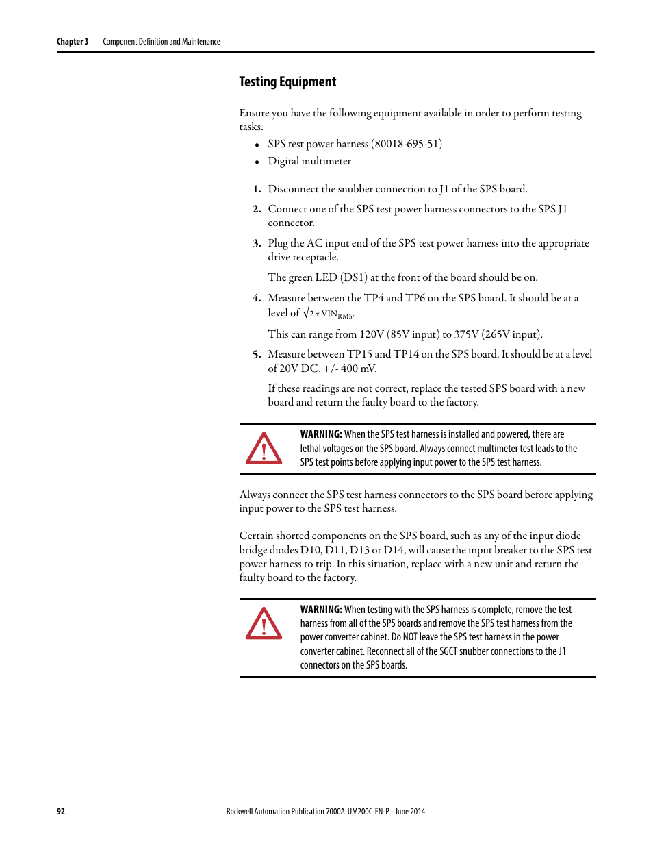 Testing equipment | Rockwell Automation 7000A PowerFlex Medium Voltage AC Drive (A Frame) - ForGe Control User Manual | Page 92 / 208