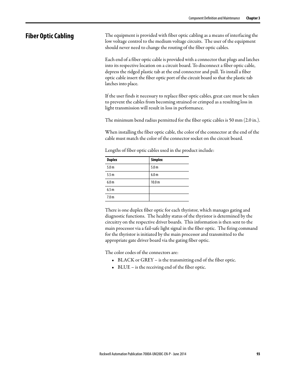 Fiber optic cabling | Rockwell Automation 7000A PowerFlex Medium Voltage AC Drive (A Frame) - ForGe Control User Manual | Page 93 / 208