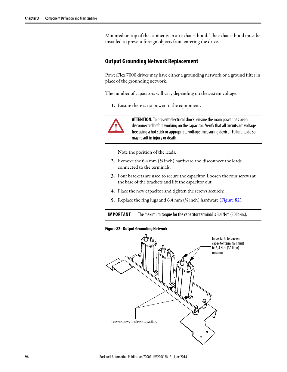 Output grounding network replacement | Rockwell Automation 7000A PowerFlex Medium Voltage AC Drive (A Frame) - ForGe Control User Manual | Page 96 / 208