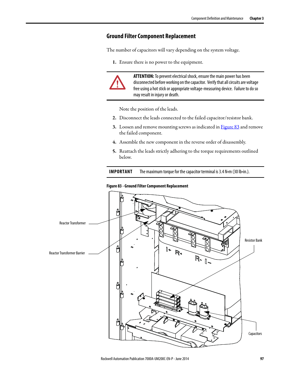 Ground filter component replacement | Rockwell Automation 7000A PowerFlex Medium Voltage AC Drive (A Frame) - ForGe Control User Manual | Page 97 / 208