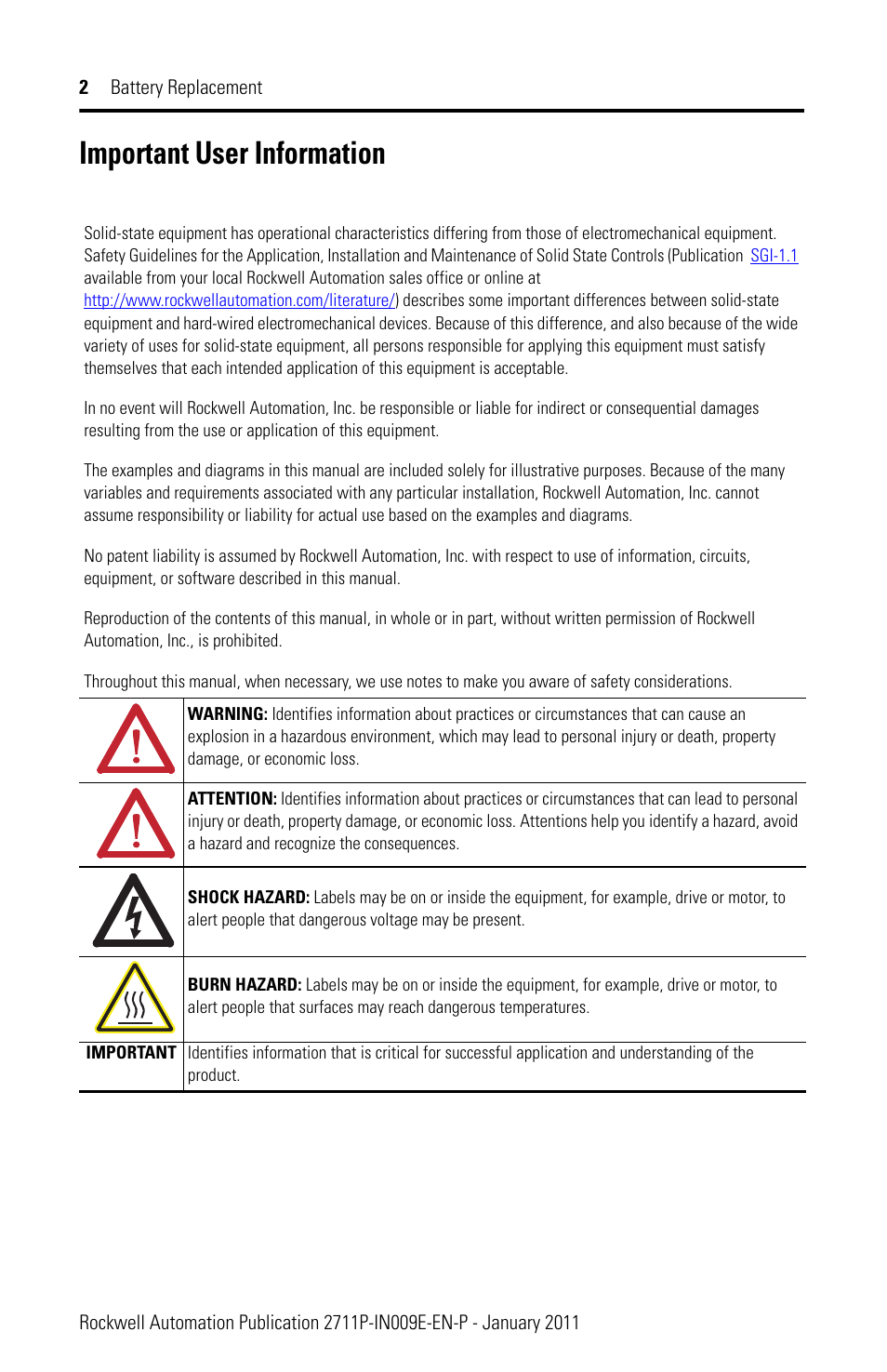 Important user information | Rockwell Automation 2711P-RY2032 Battery Replacement User Manual | Page 2 / 8