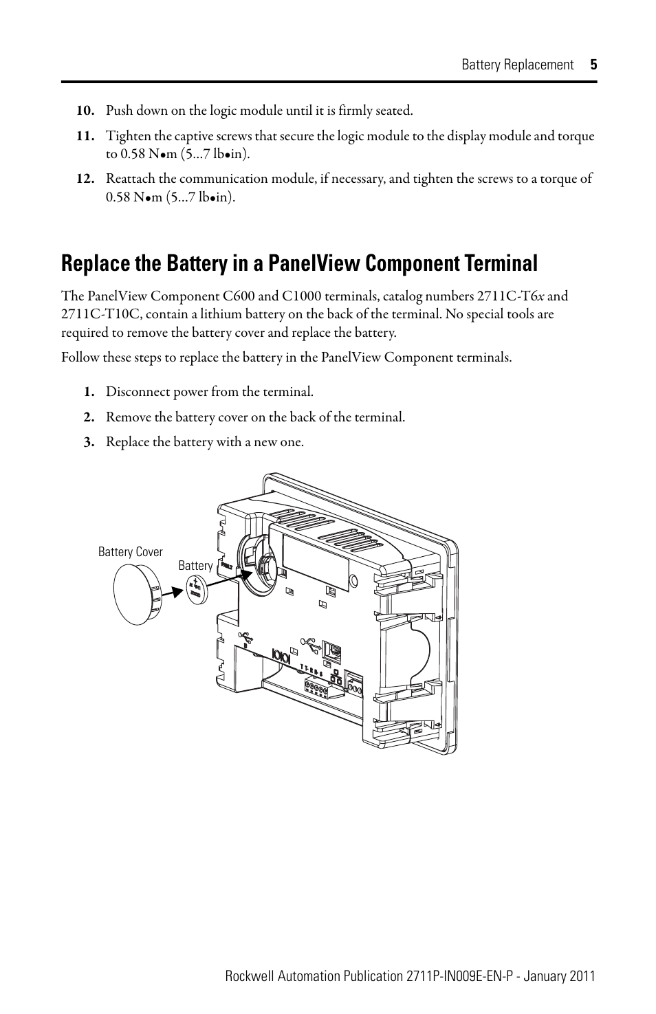 Rockwell Automation 2711P-RY2032 Battery Replacement User Manual | Page 5 / 8