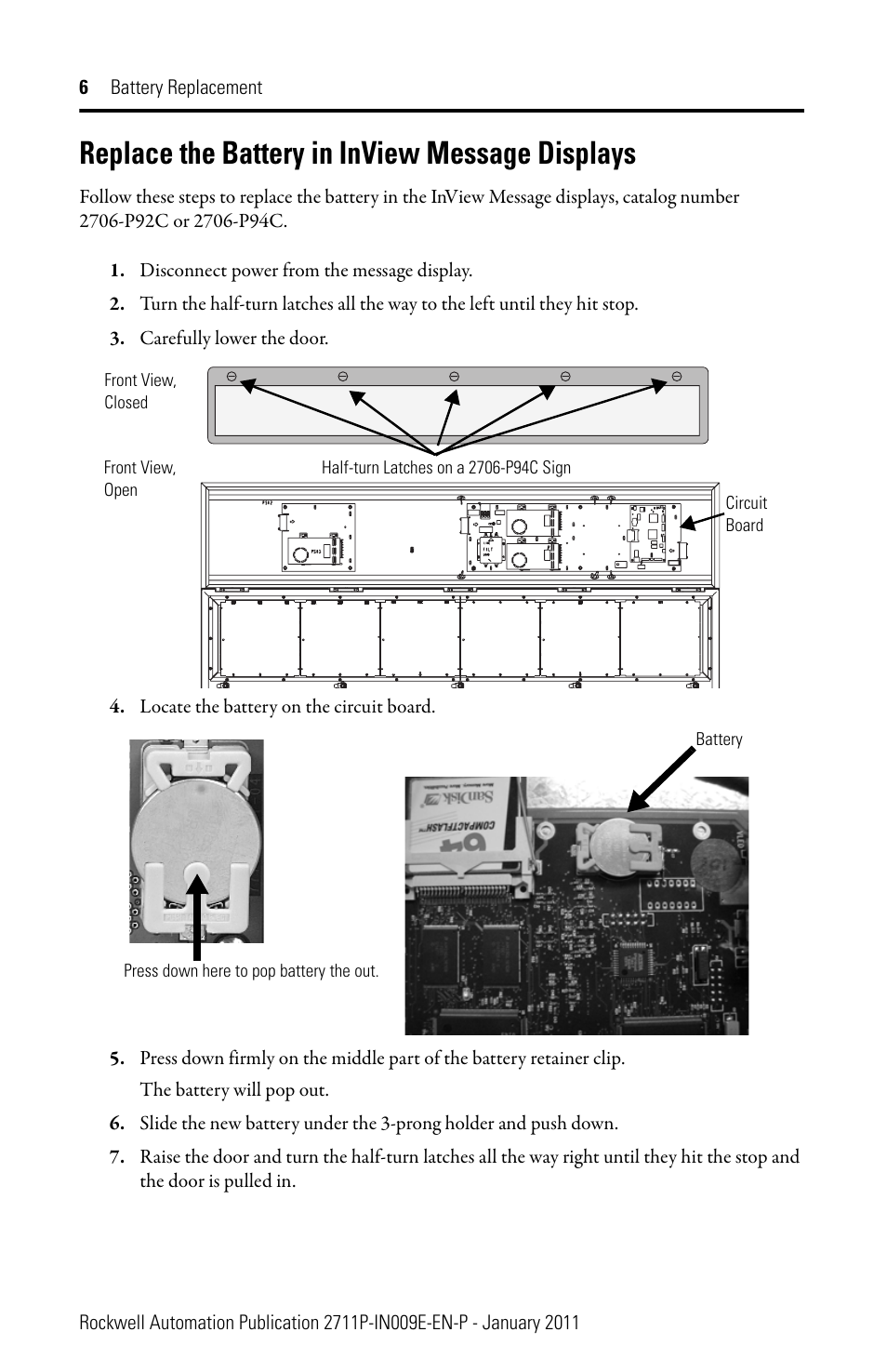 Replace the battery in inview message displays | Rockwell Automation 2711P-RY2032 Battery Replacement User Manual | Page 6 / 8