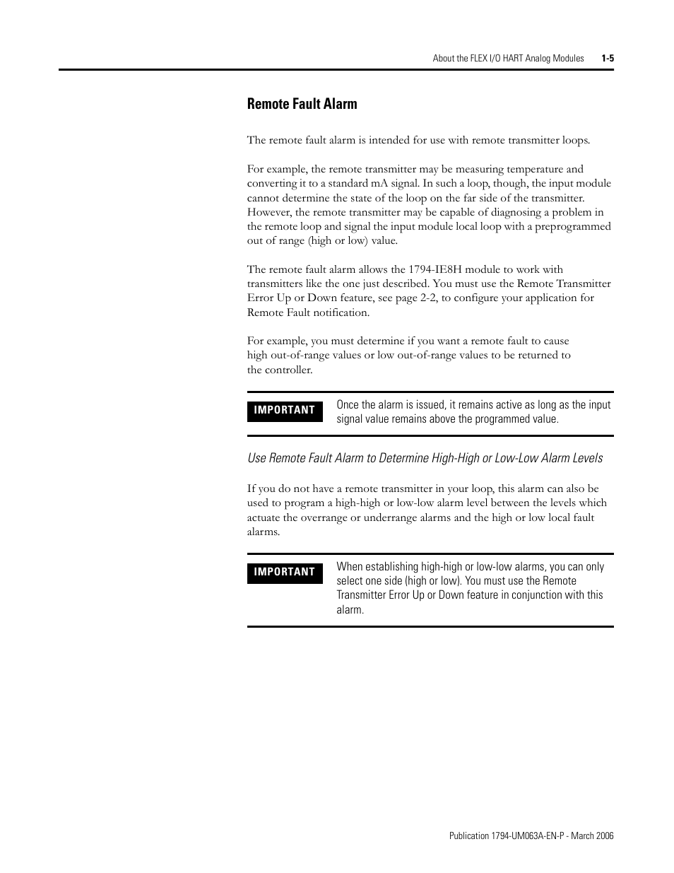 Remote fault alarm -5, Remote fault alarm | Rockwell Automation 1794-OE8H FLEX I/O HART Analog Modules User Manual User Manual | Page 21 / 146